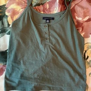 American eagle; green button up tank top